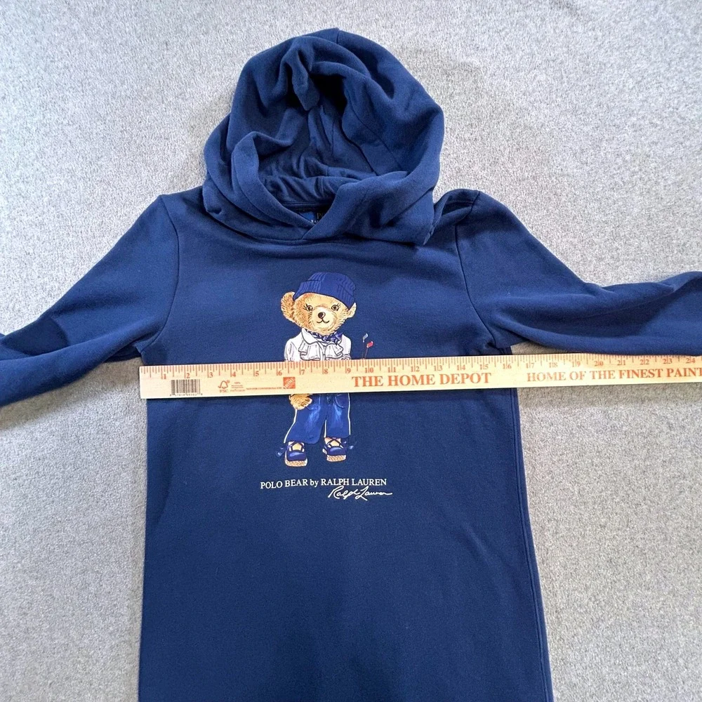Polo Ralph Lauren Polo Bear Hoodie Dress Girls L 12 14 Blue Sweatshirt Dress